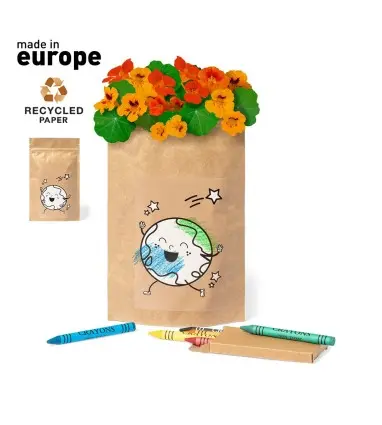 MACETA de Papel Reciclado coloreable con ceras HALORS con semillas
