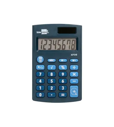Calculadora liderpapel bolsillo xf06 8 digitos solar y pilas color azul 98x62x8 mm