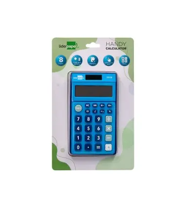 Calculadora liderpapel bolsillo xf09 8 digitos solar y pilas color azul 115x65x8 mm