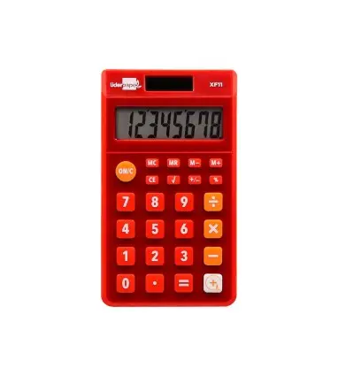Calculadora liderpapel bolsillo xf11 8 digitos solar y pilas color rojo 115x65x8 mm