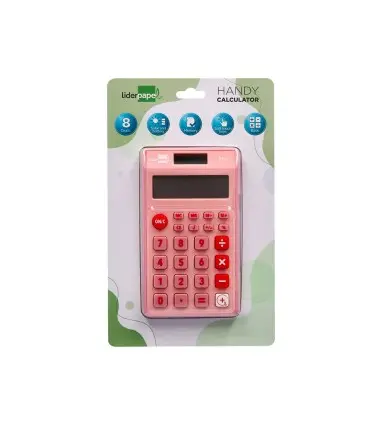 Calculadora liderpapel bolsillo xf12 8 digitos solar y pilas color rosa 115x65x8 mm