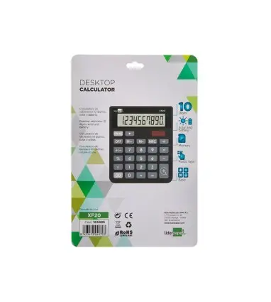 Calculadora liderpapel sobremesa xf20 10 digitos solar y pilas color negro 127x105x24 mm
