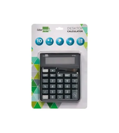 Calculadora liderpapel sobremesa xf20 10 digitos solar y pilas color negro 127x105x24 mm
