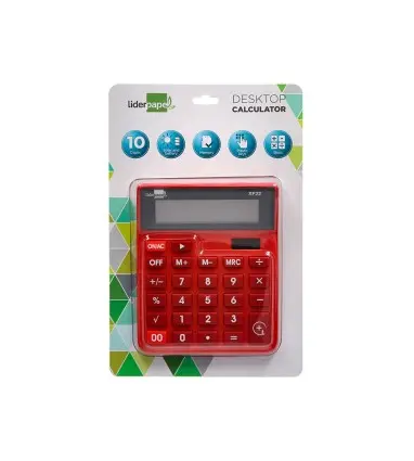Calculadora liderpapel sobremesa xf22 10 digitos solar y pilas color rojo 127x105x24 mm