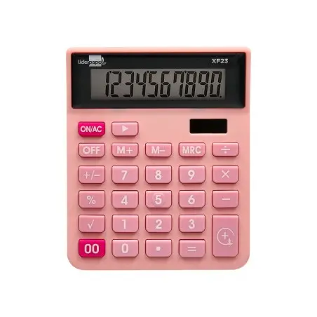 Calculadora liderpapel sobremesa xf23 10 digitos solar y pilas color rosa 127x105x24 mm