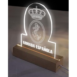 Lampara Base de madera con Luz LED y metacrilato Transparente de la Armada Española
