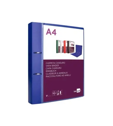 Carpeta liderpapel canguro 2 anillas 40 mm mixtas polipropileno din a4 azul translicudo
