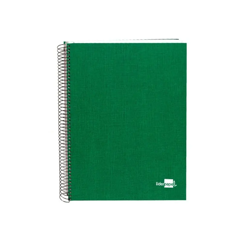 Cuaderno espiral liderpapel a4 micro papercoat tapa forrada 140h 75 gr cuadro5mm 5 bandas 4 taladros verde