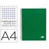 Cuaderno espiral liderpapel a4 micro papercoat tapa forrada 140h 75 gr cuadro5mm 5 bandas 4 taladros verde