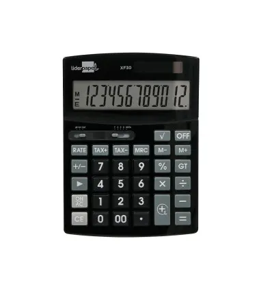 Calculadora liderpapel sobremesa xf30 12 digitos tasas solar y pilas color negro 190x140x25 mm