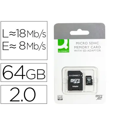 Memoria sd micro q-connect flash 64 gb clase 10 con adaptador
