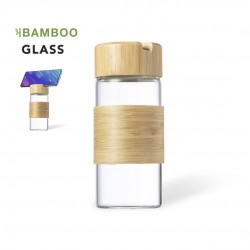 BIDÓN NOWSLY de cristal y bambu con soporte de 450 ml