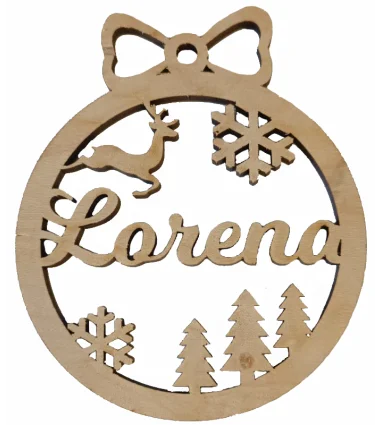 Bola de navidad de madera artesanal con dibujo y nombre personalizado