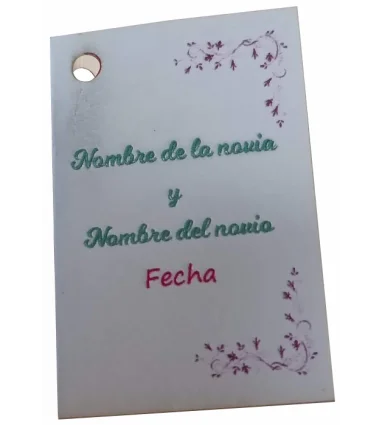 Pack de 24 etiquetas libro colgantes personalizadas a tu gusto en carton de 240 g/m de 6 x 4,5 cm con cuerda