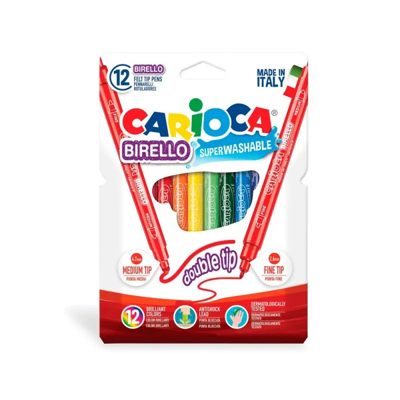 ROTULADOR CARIOCA BIRELLO BIPUNTA CAJA DE 12 COLORES