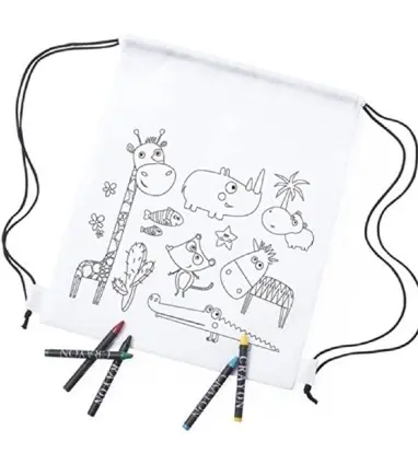 LOTE de 10 Mochilas infantiles para colorear y pintar, 5 ceras de colores incluidas en cada una con envío incluido