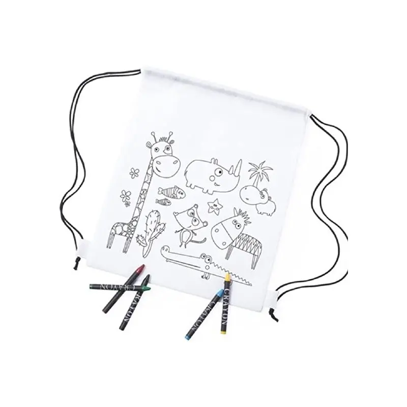 LOTE de 10 Mochilas infantiles para colorear y pintar, 5 ceras de colores incluidas en cada una con envío incluido