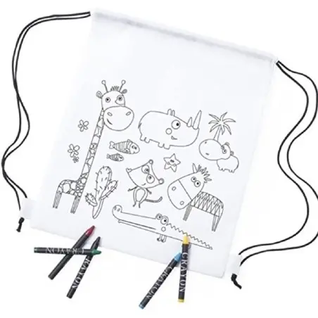 LOTE de 10 Mochilas infantiles para colorear y pintar, 5 ceras de colores incluidas en cada una con envío incluido