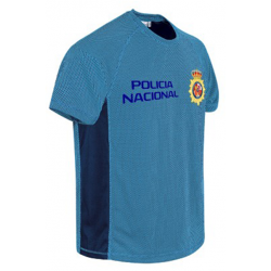 Camiseta técnica MARATHONER con texto y escudo de la Policía Nacional