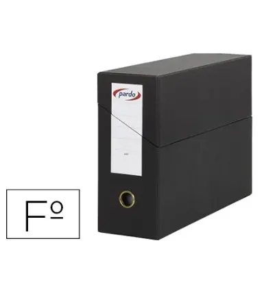 Caja transferencia pardo folio forrado extra doble lomo 80 mm estuche interior con tarjetero negra