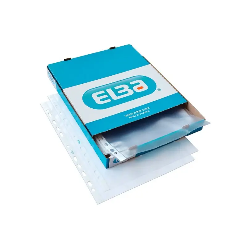 Funda multitaladro elba standard din a4 90 micras piel naranja caja de 100 unidades