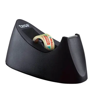 Portarrollo sobremesa tesa plastico easy cut curve negro para cinta de 33 mt x19 mm + 1 cinta tesafilm transparente