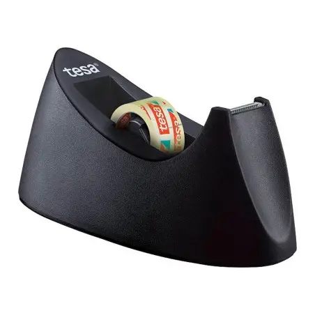 Portarrollo sobremesa tesa plastico easy cut curve negro para cinta de 33 mt x19 mm + 1 cinta tesafilm transparente