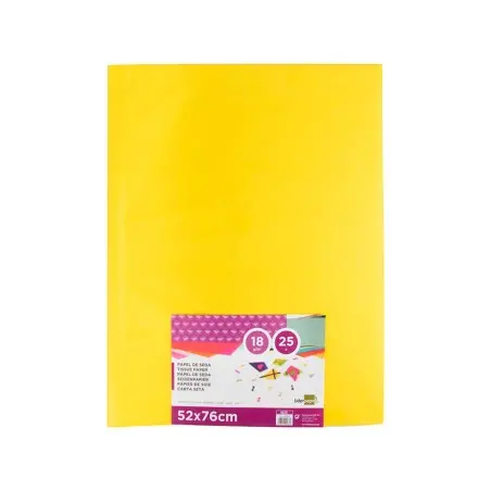 Papel seda liderpapel amarillo 52x76 cm 18 gr -paquete de 25 hojas