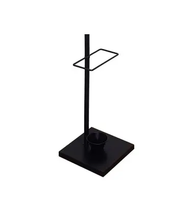 Perchero metalico q-connect negro con detalles de madera 6 colgadores y paraguero 174x28,5 cm