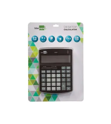 Calculadora liderpapel sobremesa xf27 12 digitos tasas solar y pilas color negro 155x115x25 mm