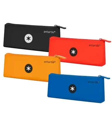 Estuche Bolso escolar portatodo antartik silicona triangular colores surtidos intensos azul mostaza negro y rojo