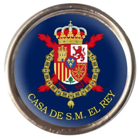 Pin Redondo Casa Real escudo Juan Carlos I con fondo azul en Metal y Resina