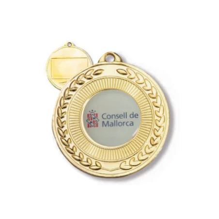 MEDALLA 4020 de 5 cm de diámetro de Oro, Plata o Bronce con trasera con rectangulo
