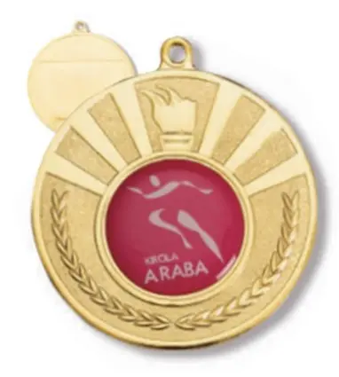 MEDALLA 4022 de 5 cm de diámetro de Oro, Plata o Bronce con trasera con rectangulo