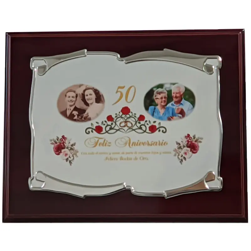 Placa Conmemorativa para 50 Aniversario, Bodas o Eventos de Aluminio Pateada de 29x23 cm con Sublimación a todo color
