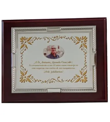 Placa Conmemorativa para Jubilación, Bodas o Eventos de Aluminio Pateada de 29x23 cm con Sublimación a todo color