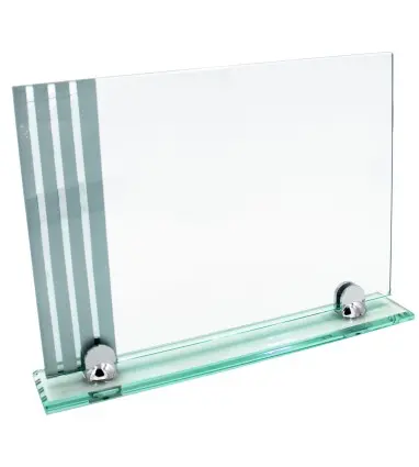 Trofeo Metopa Cristal 20 x 27 cm con Tira Plateada en caja Negra