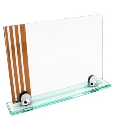 Trofeo Metopa Cristal 17 x 22 cm con Tira en Bronce en caja Negra