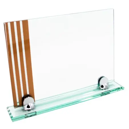 Trofeo Metopa Cristal 17 x 22 cm con Tira en Bronce en caja Negra