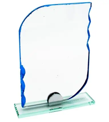 Trofeo Metopa Cristal borde azul en caja Negra