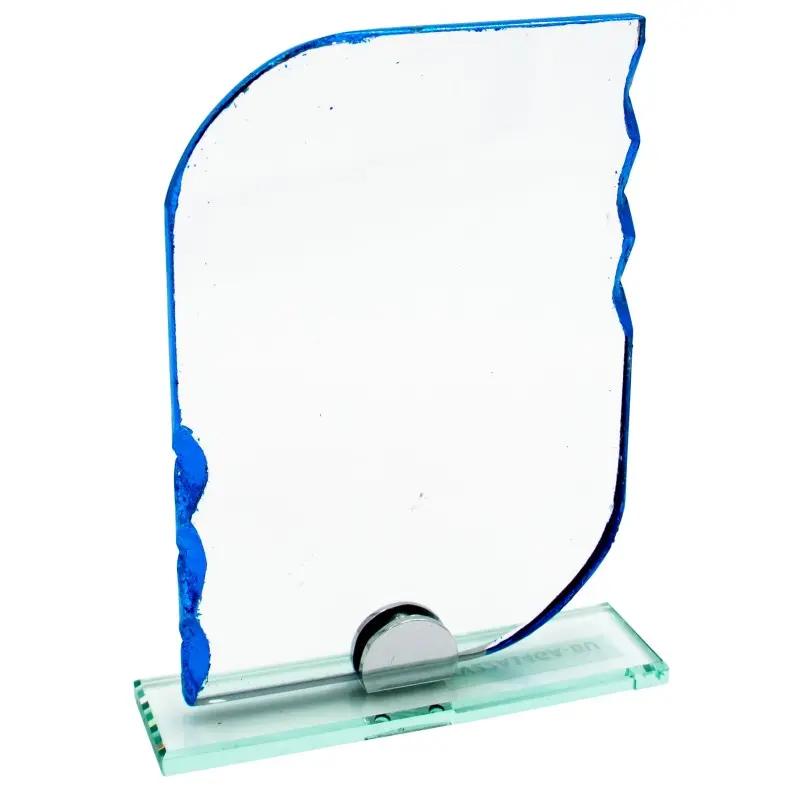 Trofeo Metopa Cristal borde azul en caja Negra