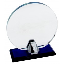 Trofeo Metopa de Cristal Redonda base azul en caja Regalo