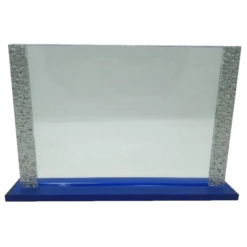 Placa Trofeo Metopa de Cristal Rectangular con base Azul