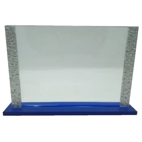Placa Trofeo Metopa de Cristal Rectangular con base Azul